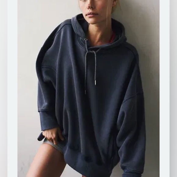 Free People Movement Blue Sprint To The Finish Cotton Hoodie size M - Picture 1 of 8